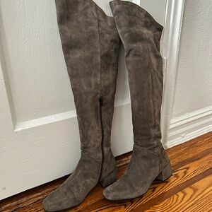 Italian Taupe Over the Knee Boots with Suede Finish